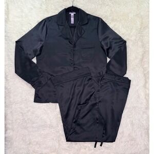 Savage X Fenty Satin Pajama Set in Black Caviar Women's Medium Button Up & Pants